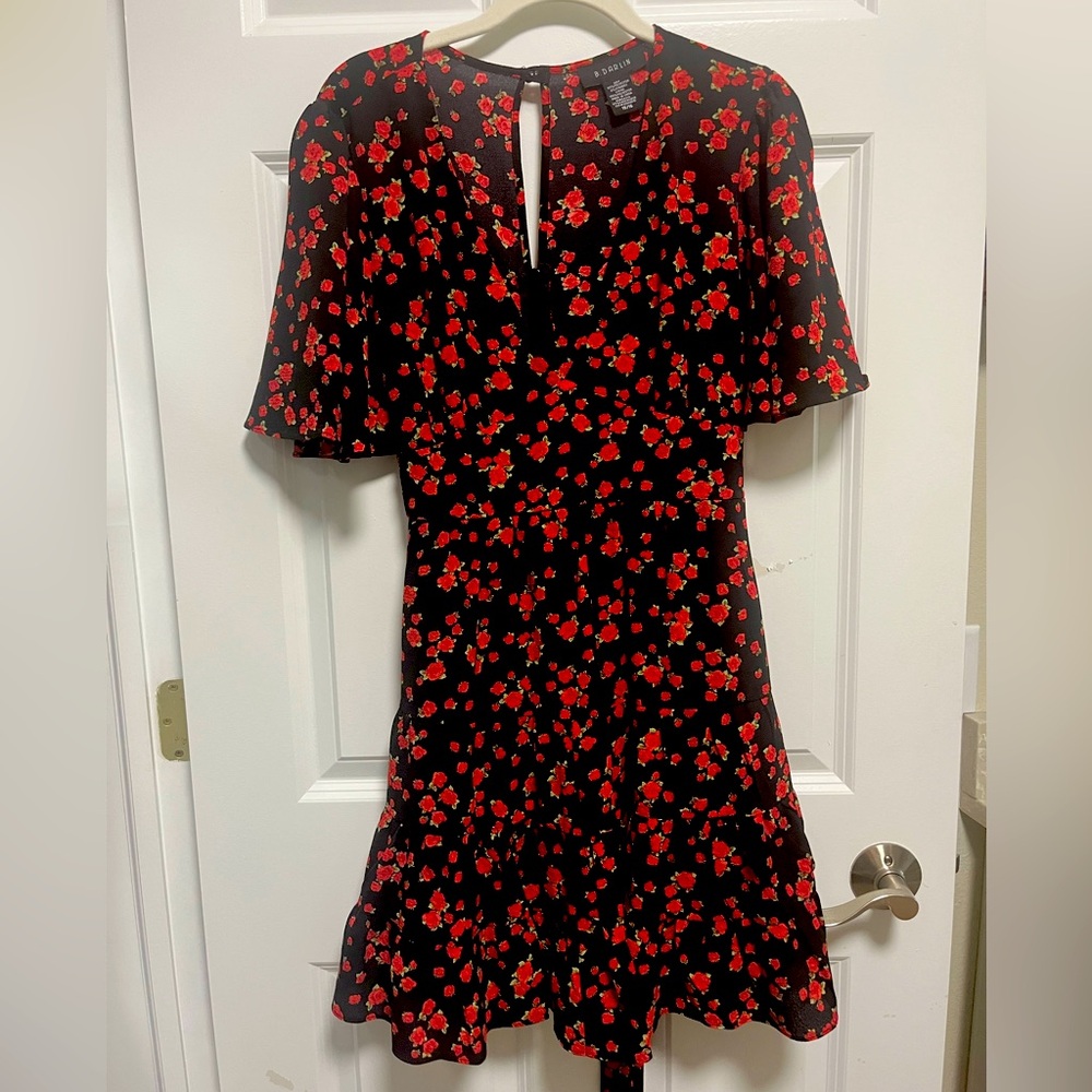 B Darlin Black Dress with Red Floral Design